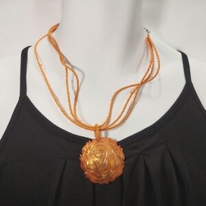 Vintage Orange Hand Carved Shell Multi Strand Beaded Necklace